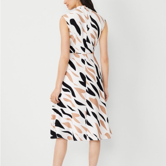 Petite Abstract Mock Neck Flare Midi Dress - Picture 2 of 3
